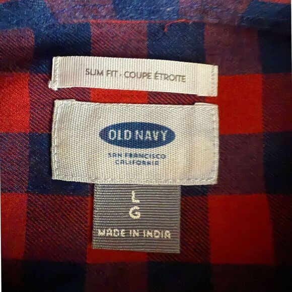 Old Navy Red and Blue Plaid Button Down Long Sleeve Shirt Size L - Picture 9 of 11